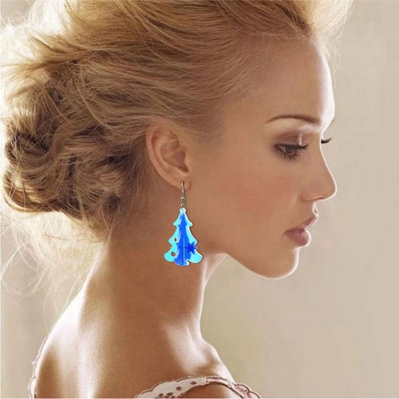 Acrylic Glitter Christmas Tree Stud Dangle Earrings - Picture 9 of 16